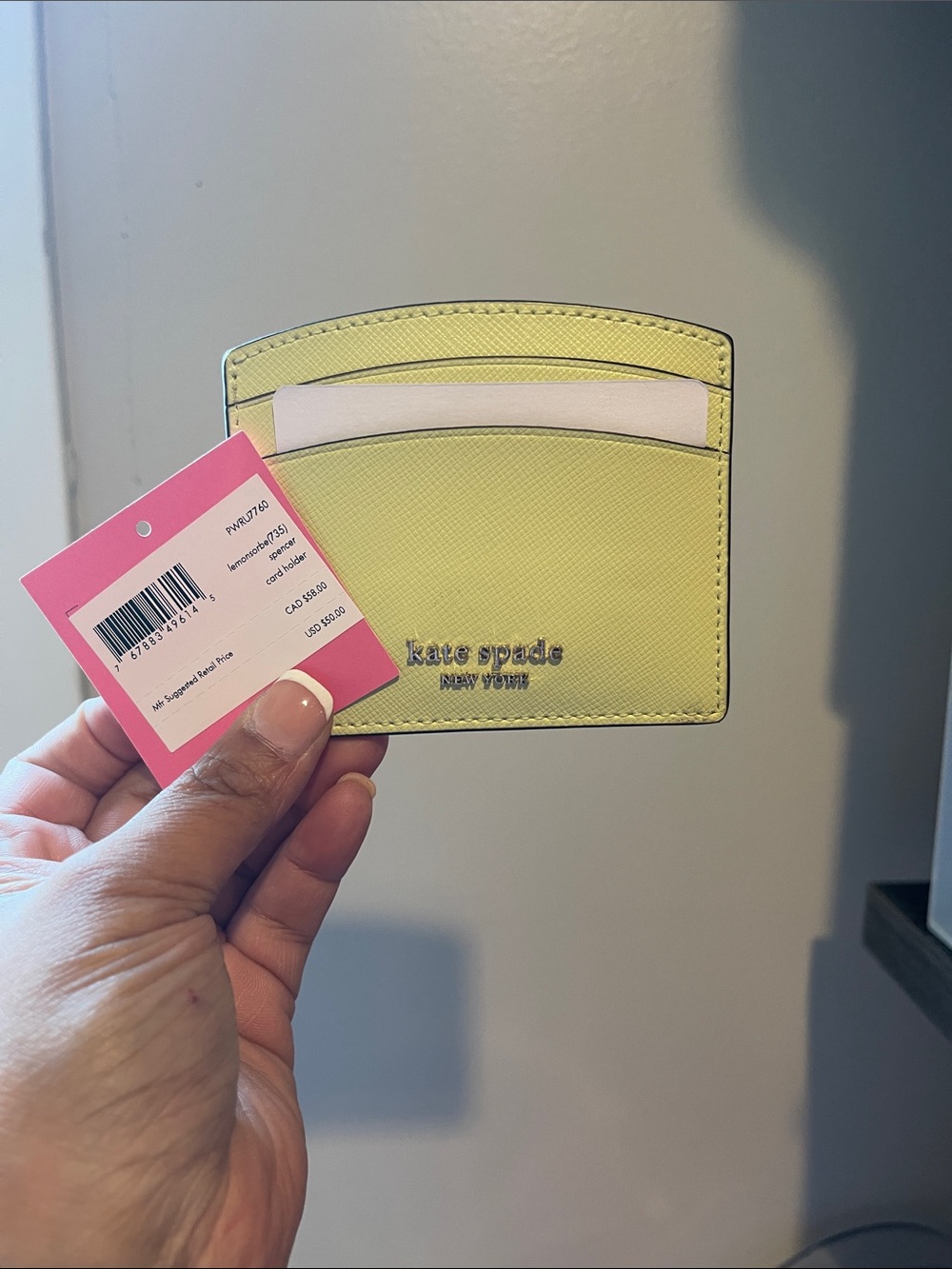 kate spade lime green Saffiano Leather Card Holder